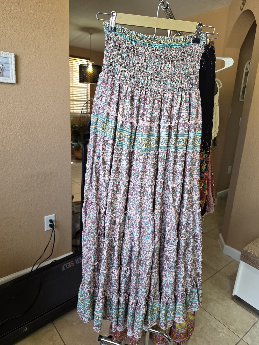 Boho Maxi Skirt in Pink and Teal Brand New